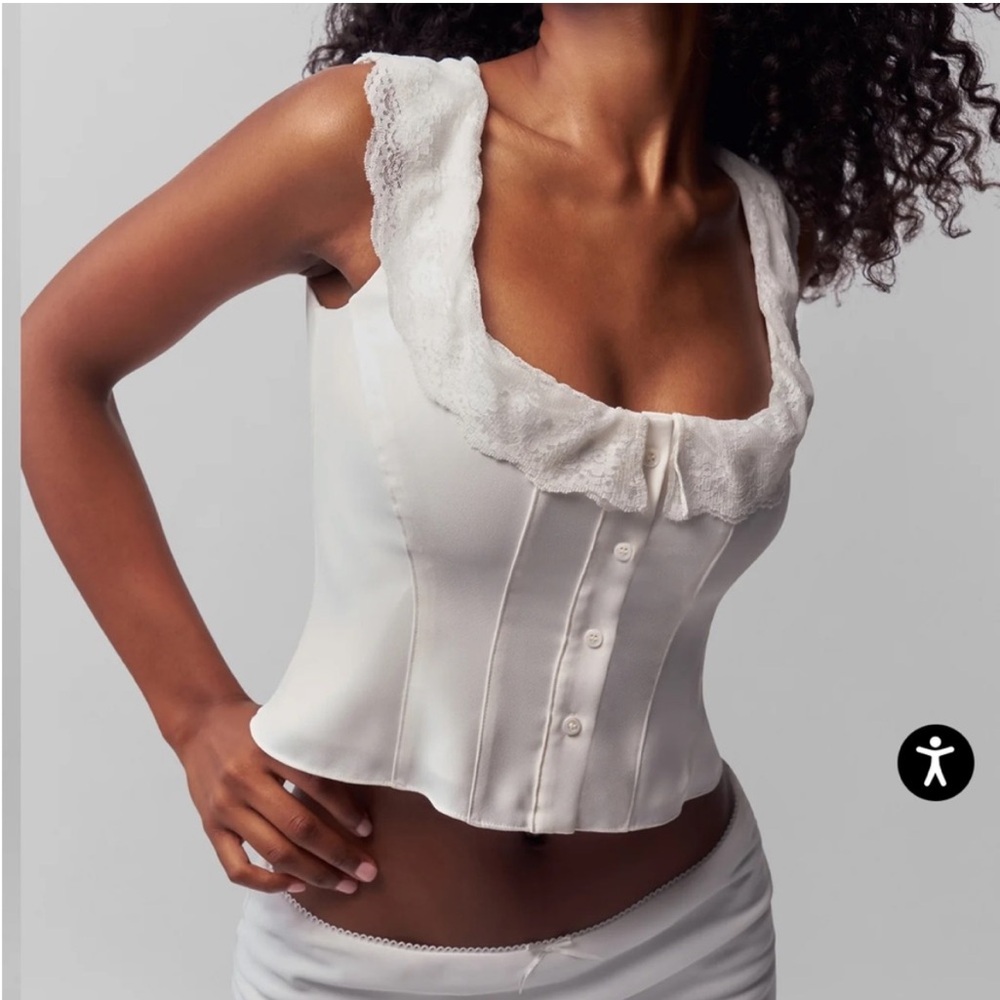 Danielle Guizio White Lace Trim Top